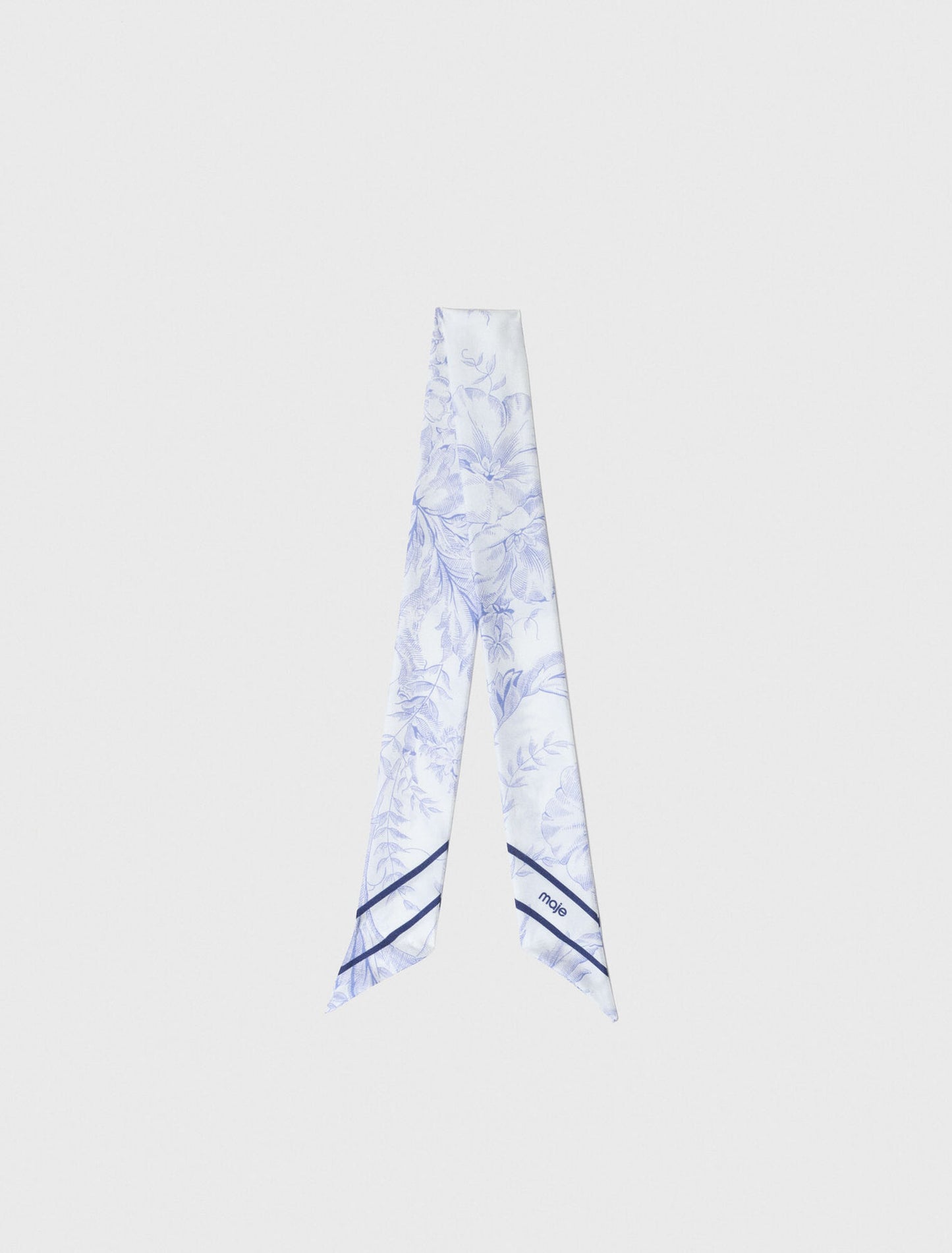 Floral Print Silk Scarf White/Blue