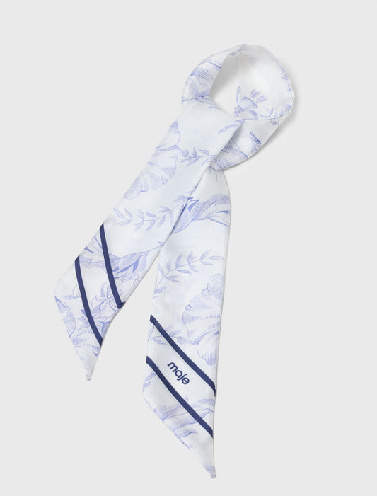 Floral Print Silk Scarf White/Blue