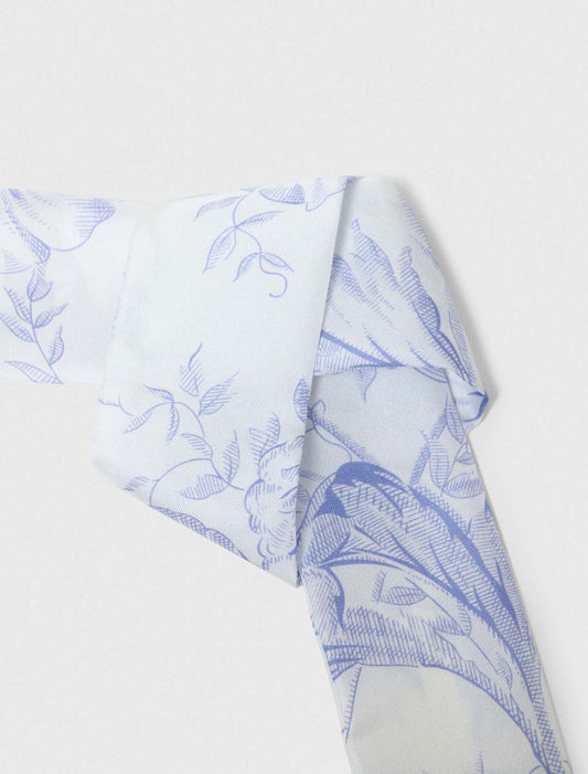 Floral Print Silk Scarf White/Blue