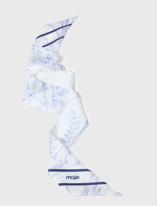 Floral Print Silk Scarf White/Blue