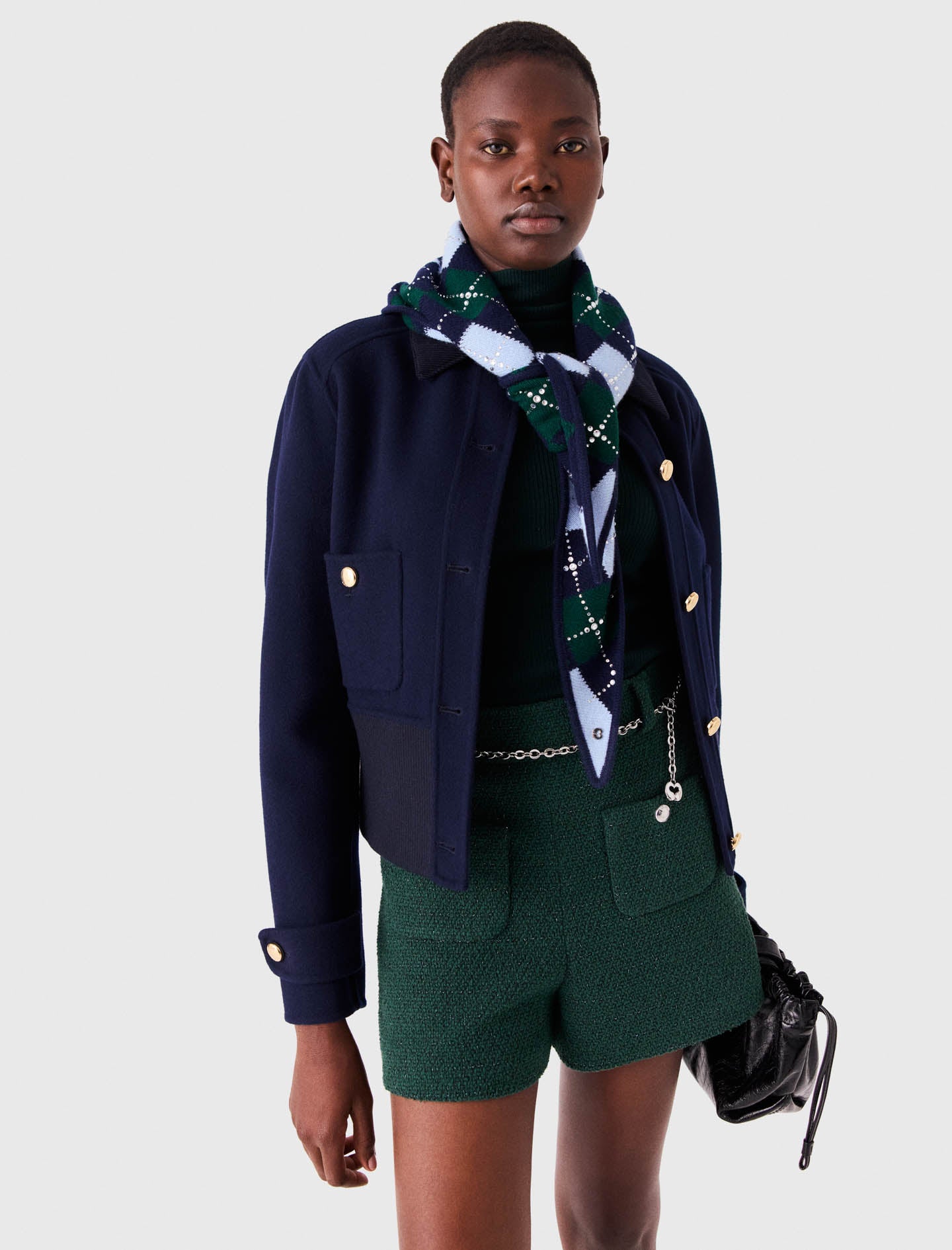 Wool argyle triangle scarf Navy