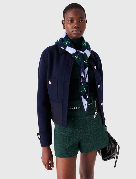 Wool argyle triangle scarf Navy