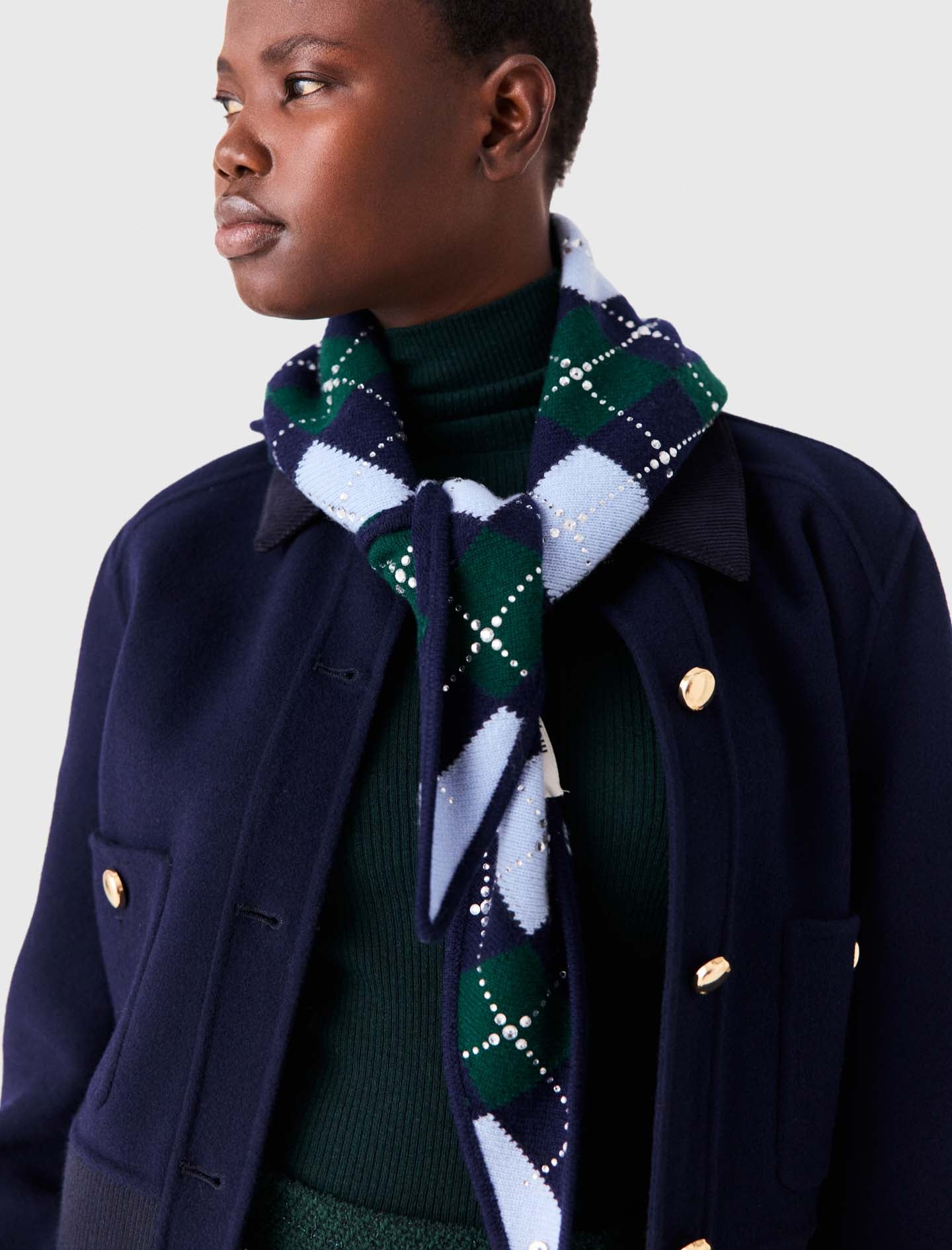Wool argyle triangle scarf Navy