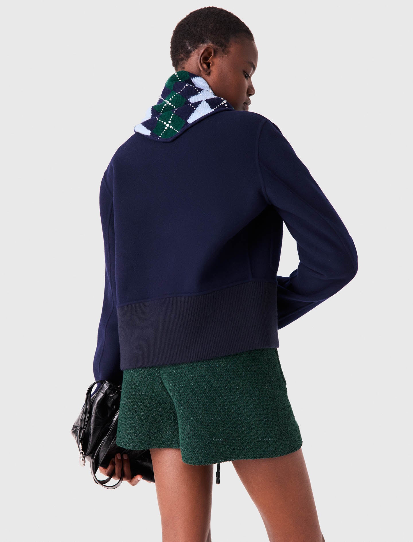 Wool argyle triangle scarf Navy