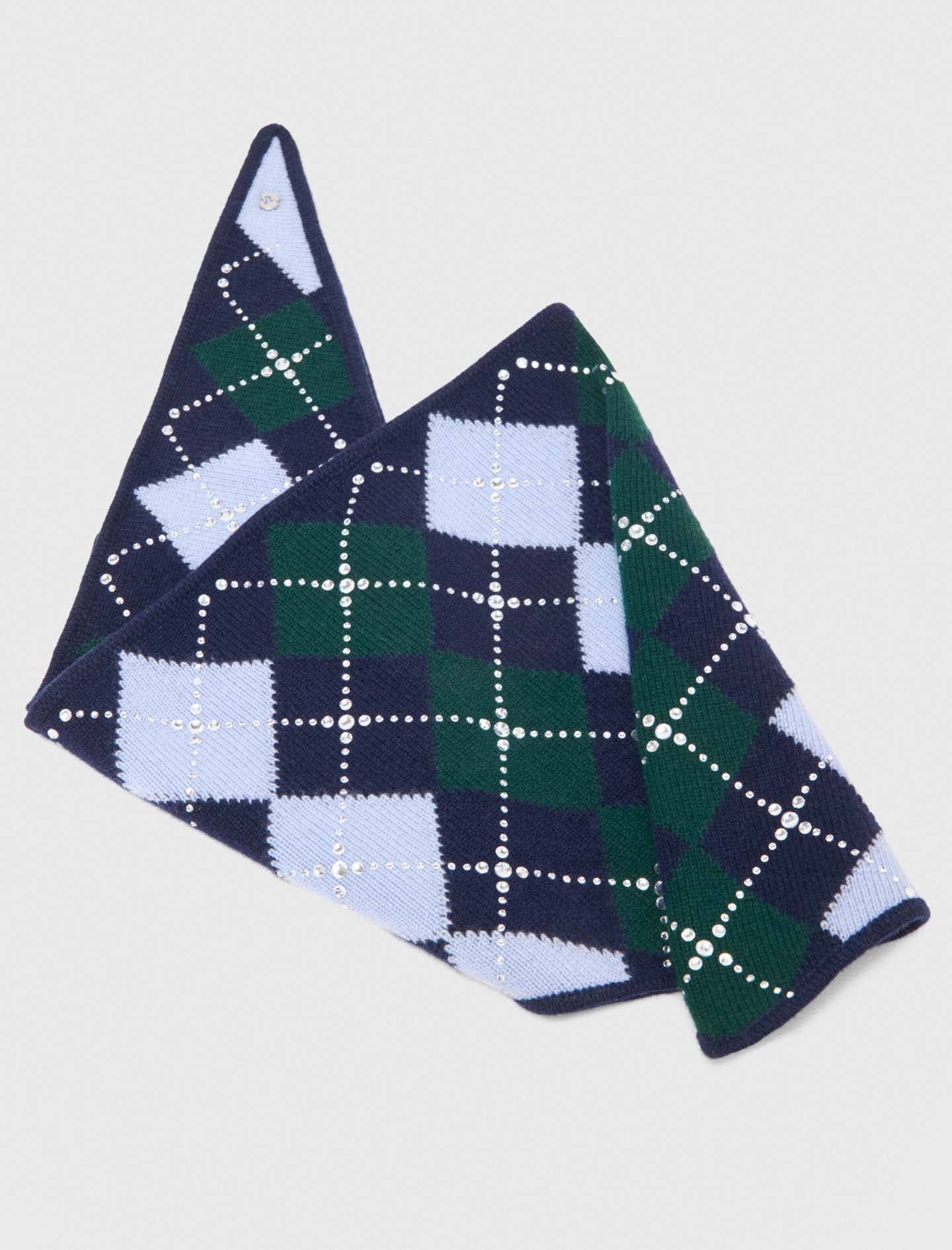 Wool argyle triangle scarf Navy
