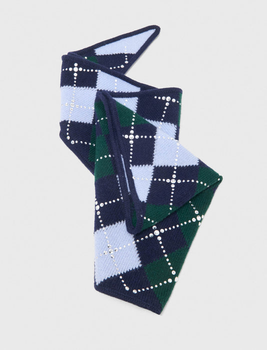 Wool argyle triangle scarf Navy