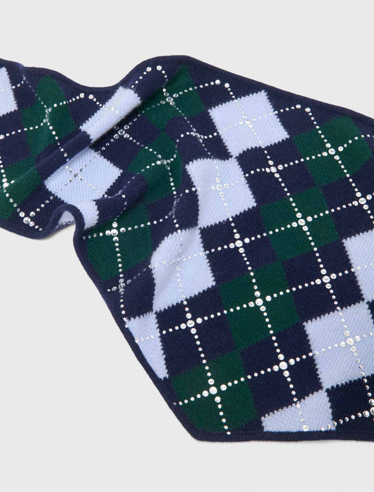 Wool argyle triangle scarf Navy
