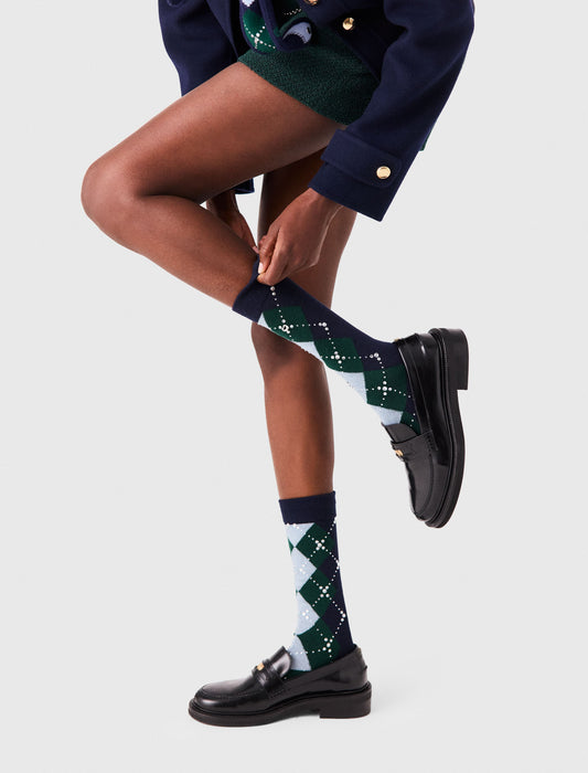 Wool argyle knee-high socks Navy