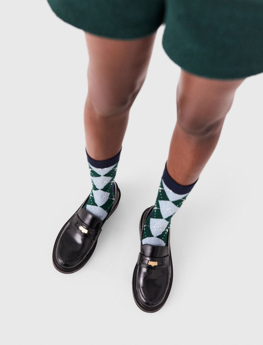 Wool argyle knee-high socks Navy