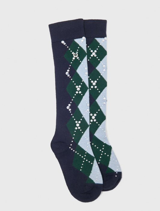 Wool argyle knee-high socks Navy