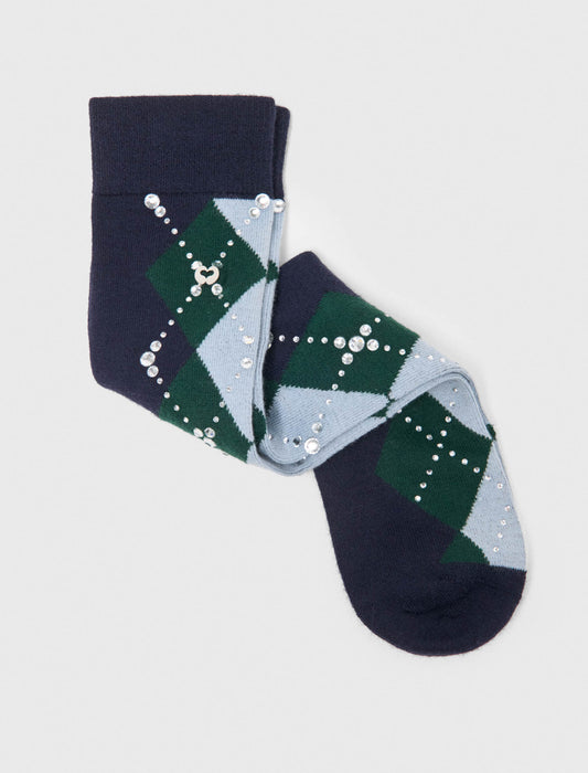 Wool argyle knee-high socks Navy