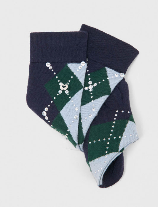 Wool argyle knee-high socks Navy