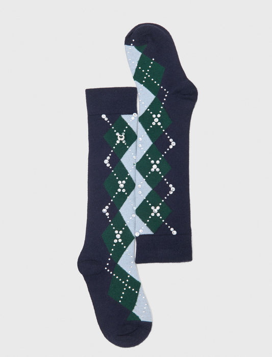 Wool argyle knee-high socks Navy