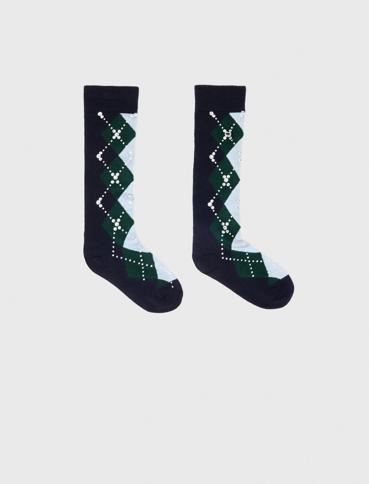 Wool argyle knee-high socks Navy