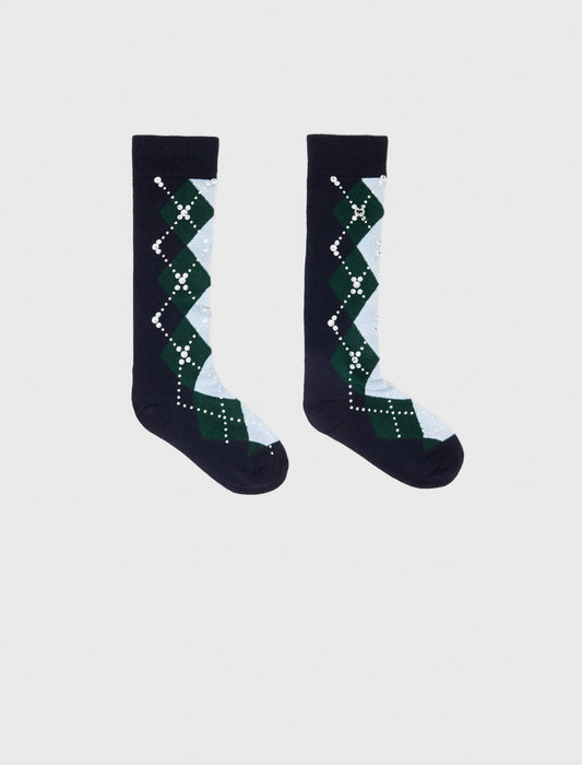 Wool argyle knee-high socks Navy
