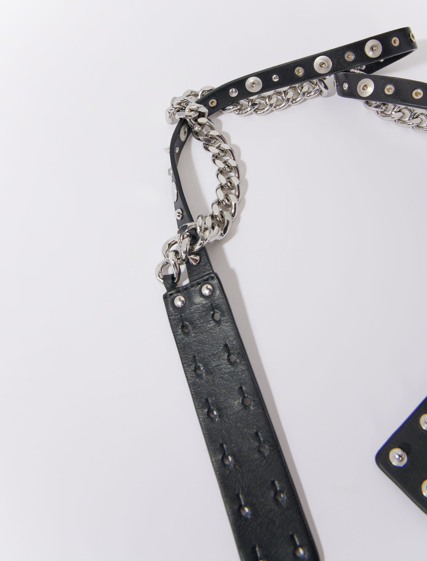 Black-double leather and chain belt