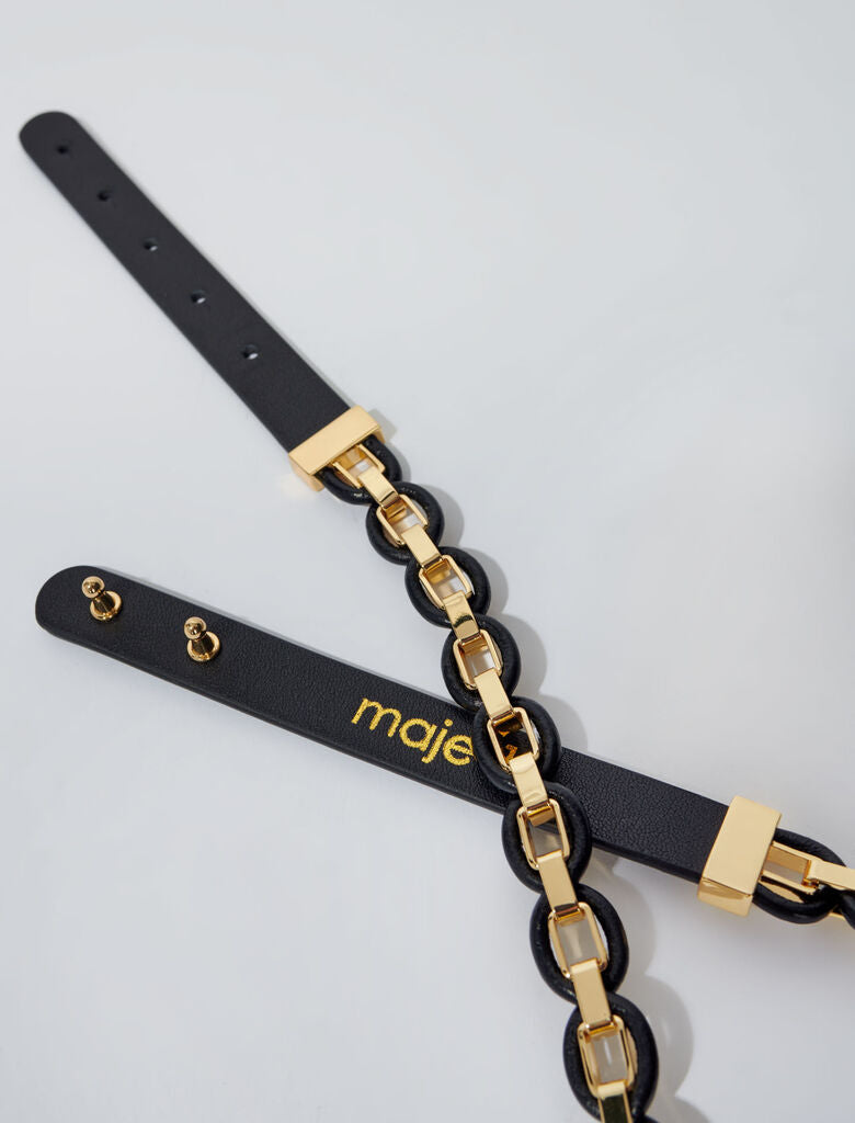 Black-Clover Leather And Chain Belt