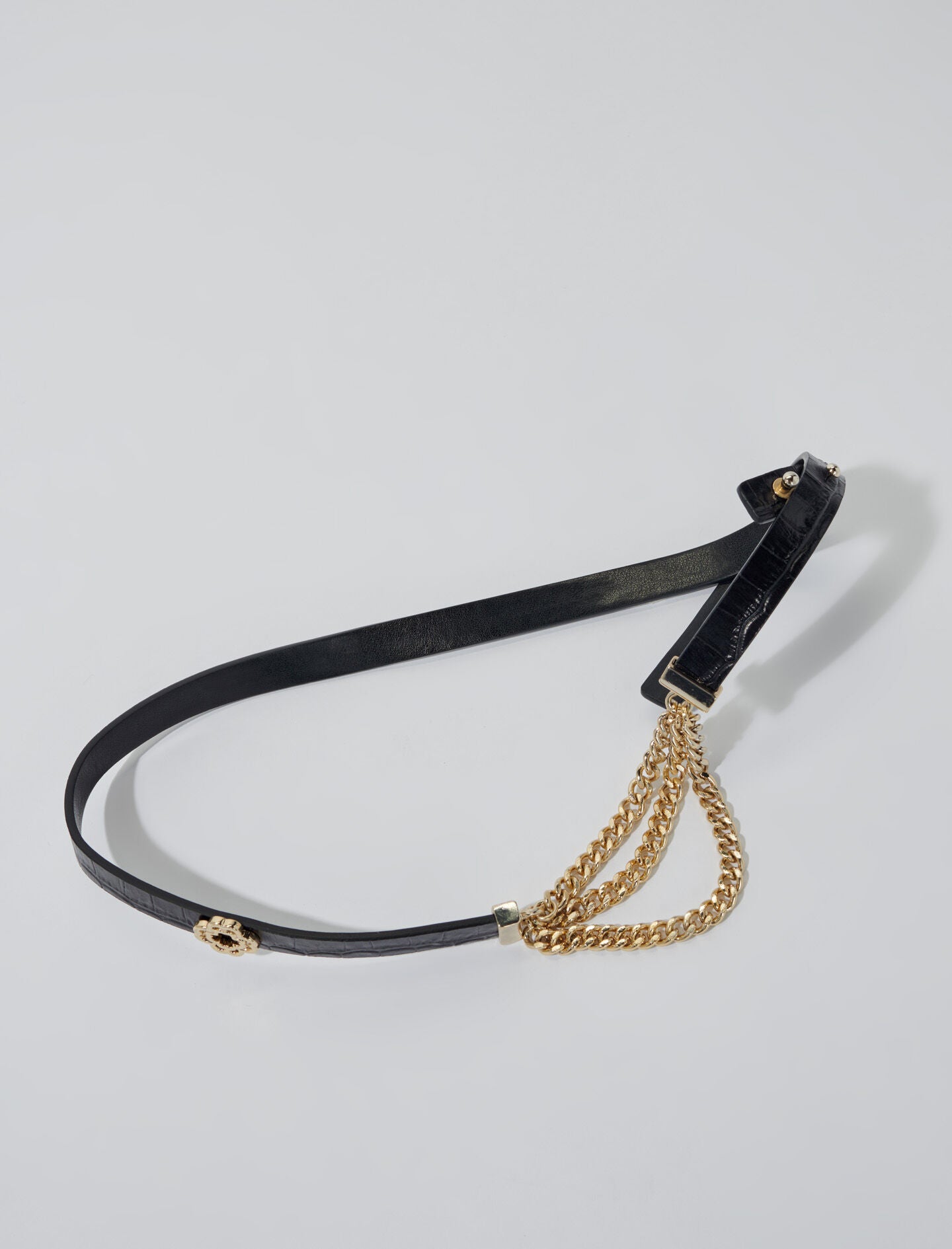 Black-clover leather and chain belt