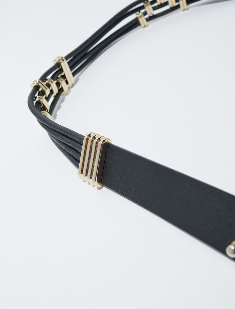 Black-Mixed metal and leather belt