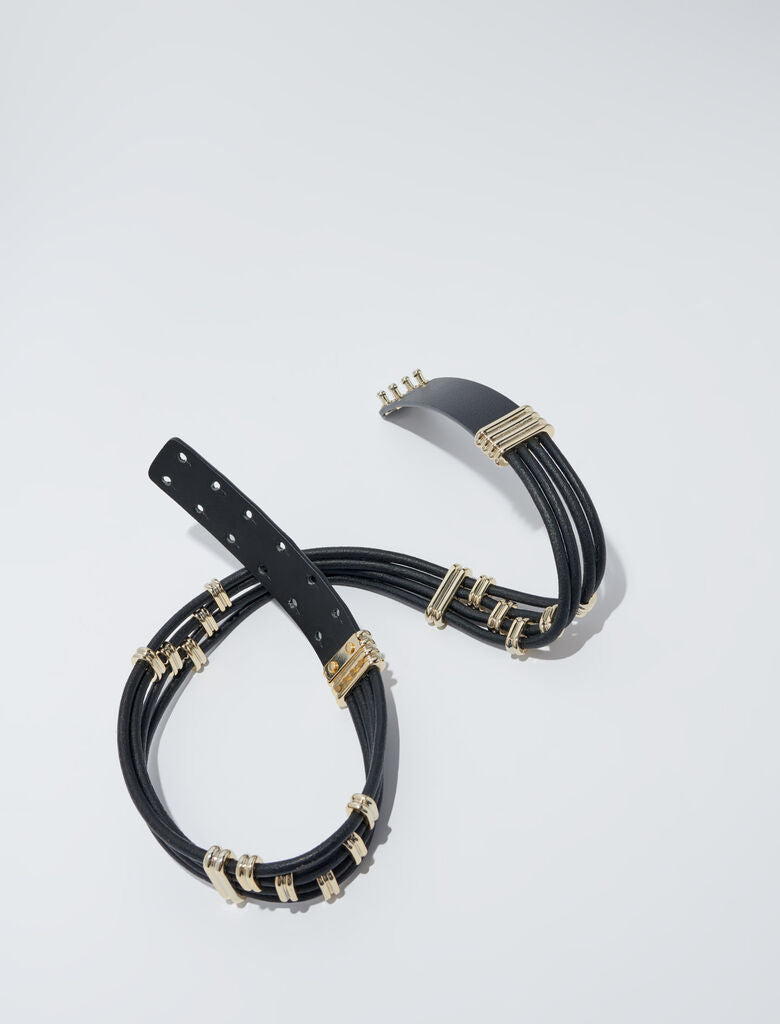 Black-Mixed metal and leather belt