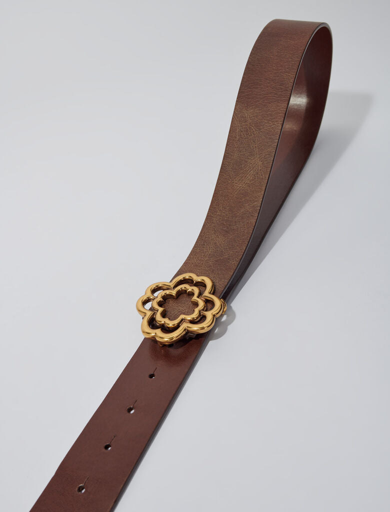Old Brown-Distressed leather Clover belt