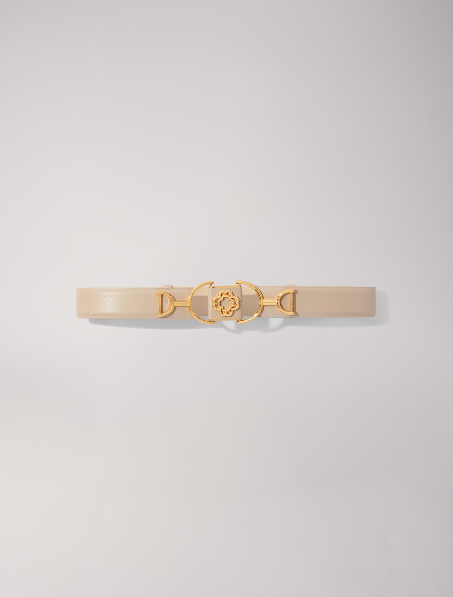 Beige-featured-Smooth leather Clover belt