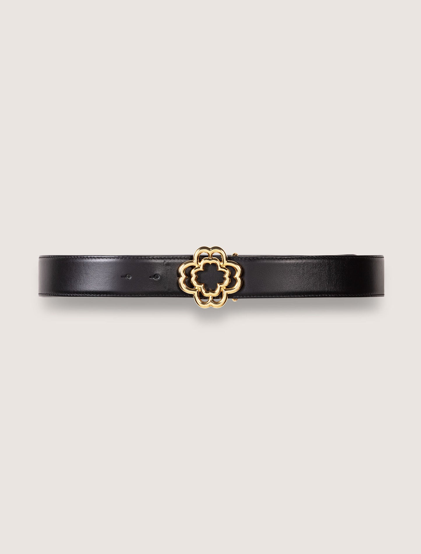 Black-featured-Leather belt with Clover logo