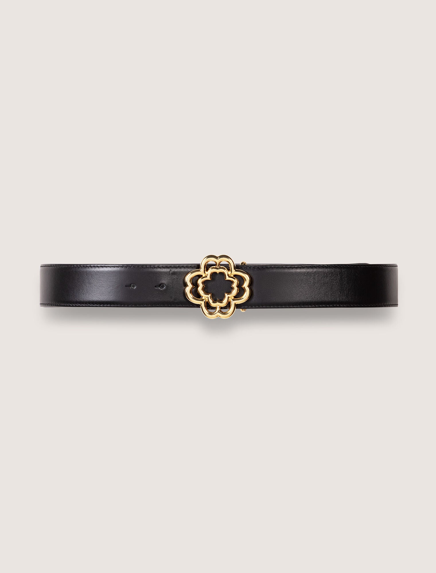 Black-featured-Leather belt with Clover logo