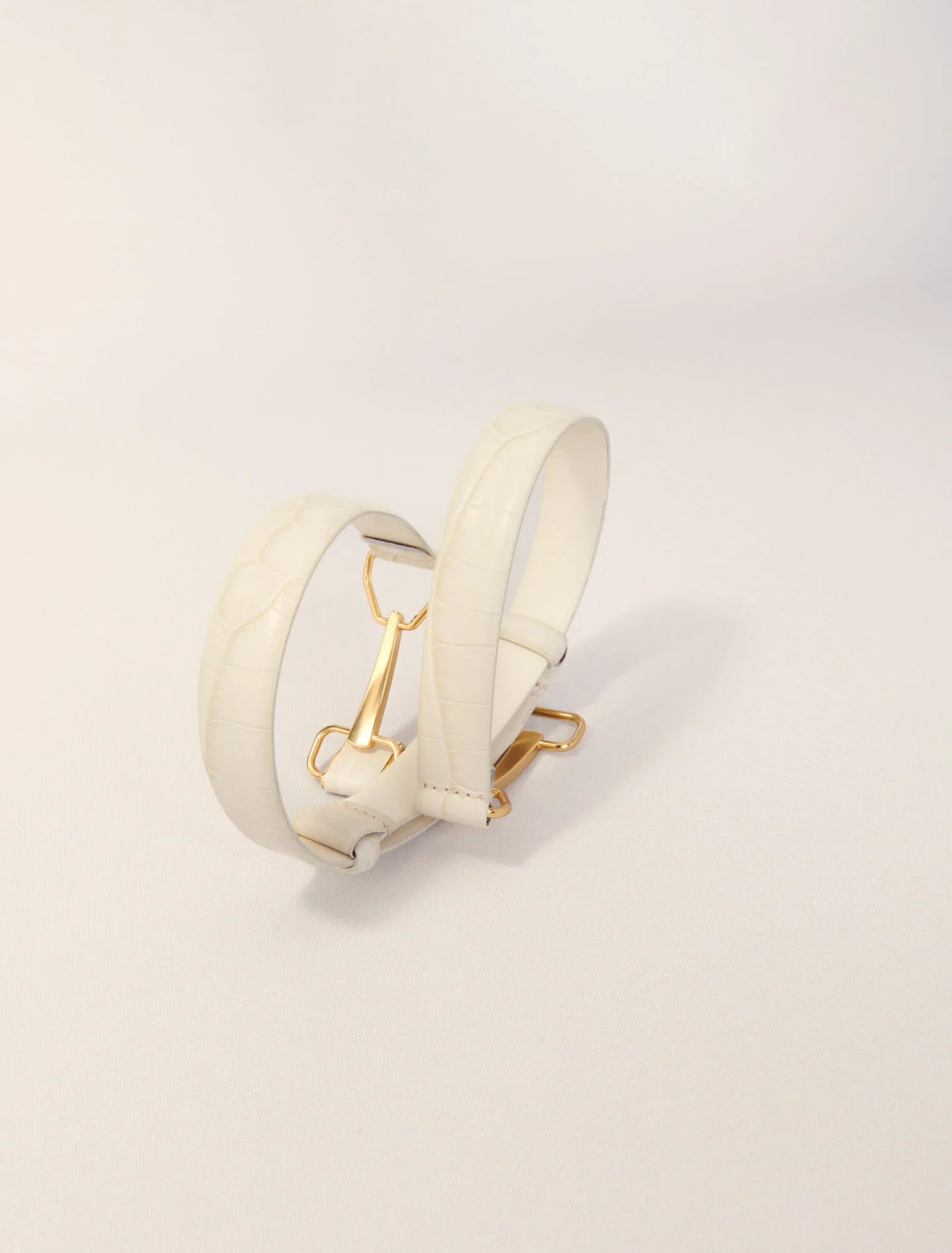 Ecru-Leather belt with horse bit buckle