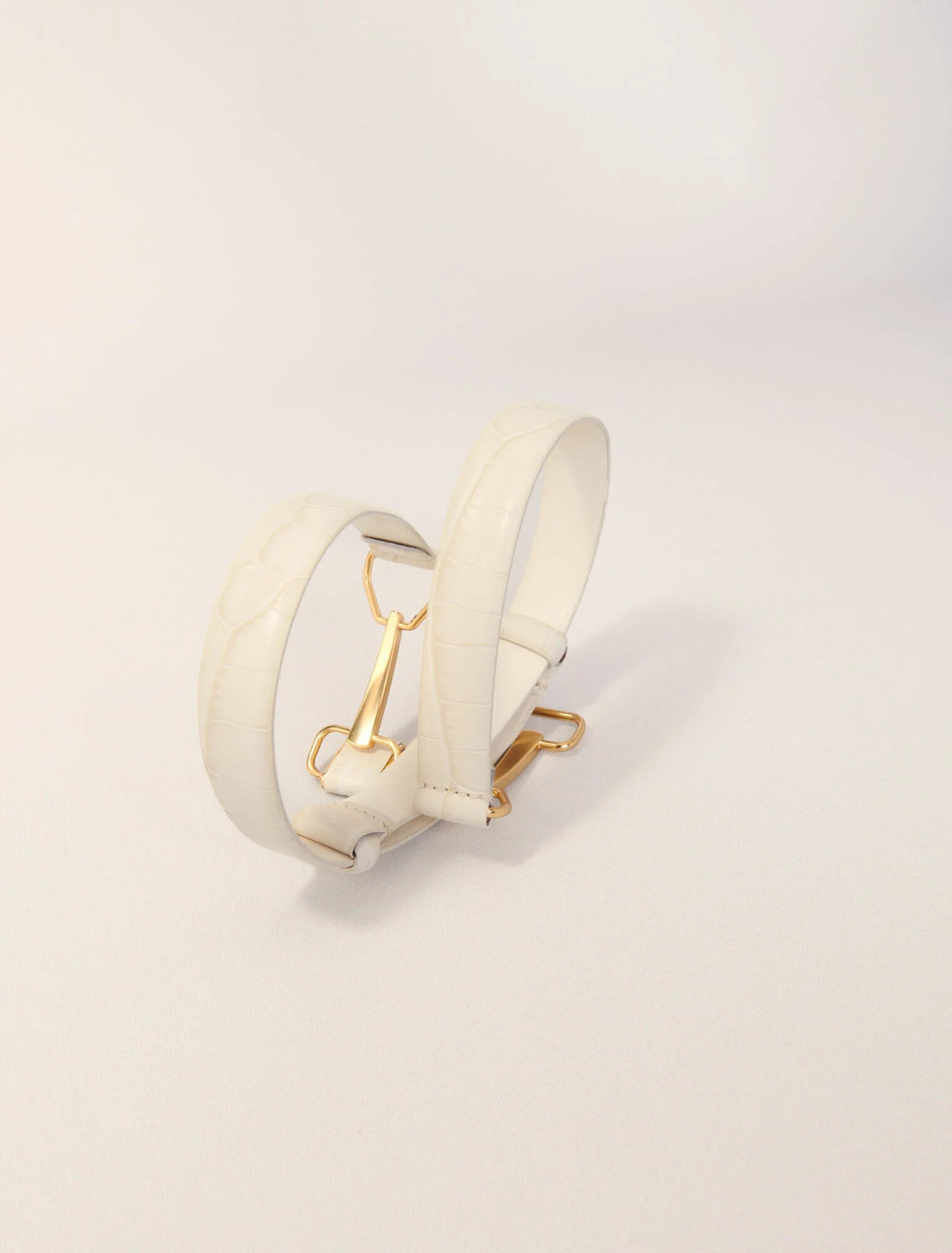 Ecru-Leather belt with horse bit buckle