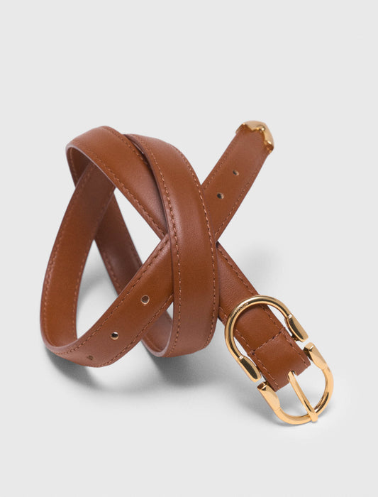 Double-Buckle Leather Belt CAMEL
