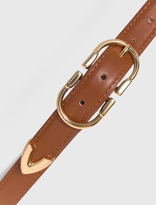 Double-Buckle Leather Belt CAMEL