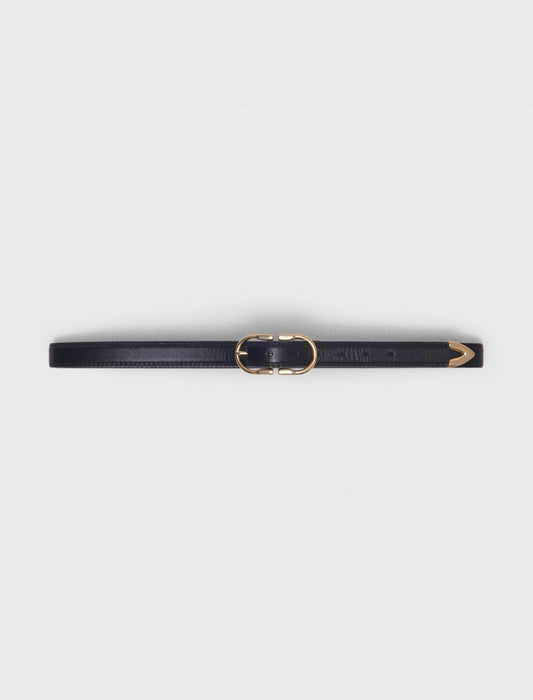 Double-Buckle Leather Belt BLACK