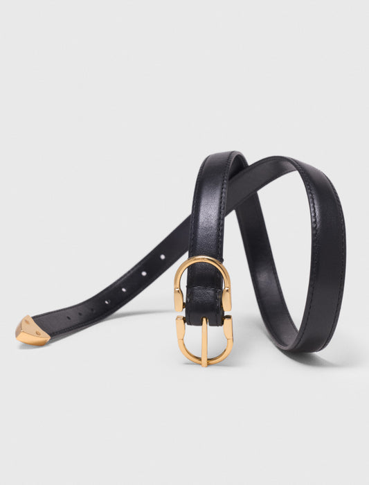 Double-Buckle Leather Belt BLACK