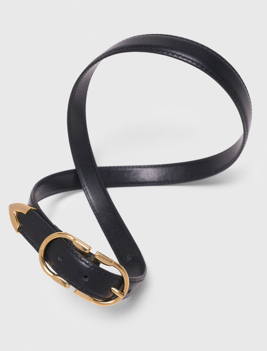 Double-Buckle Leather Belt BLACK