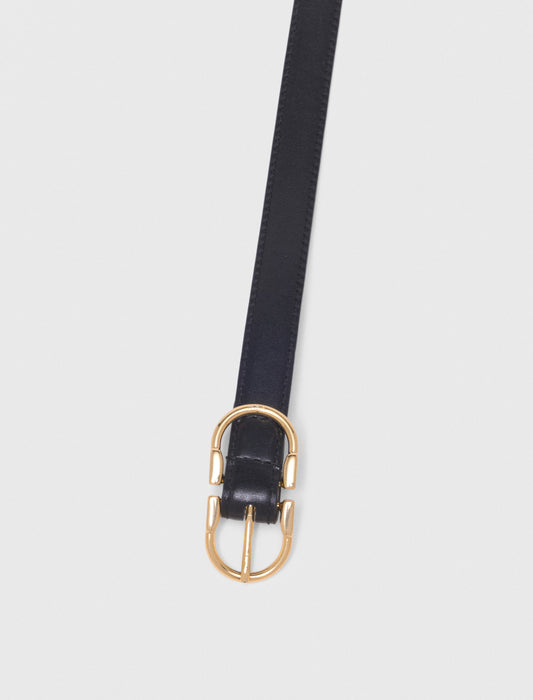 Double-Buckle Leather Belt BLACK
