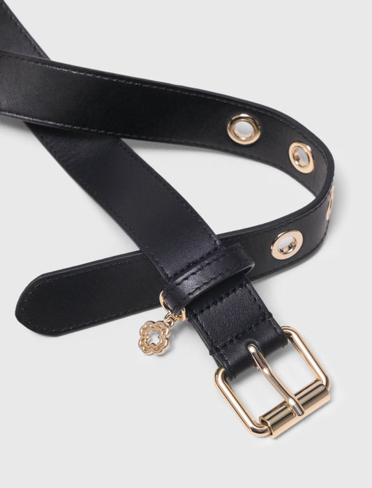 Leather Belt With Miss M Buckle Black
