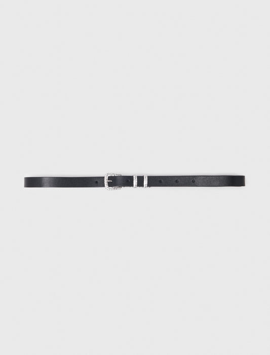 Slim belt with diamanté buckle Black