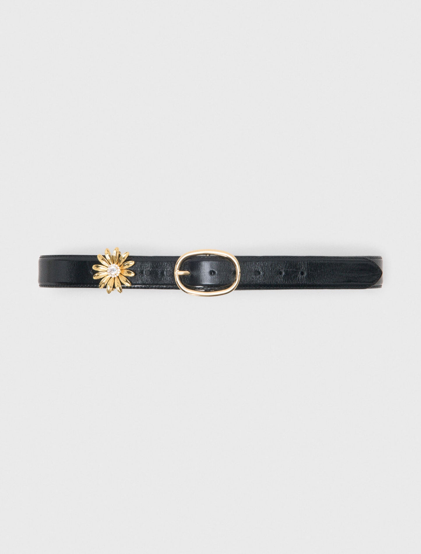 Leather Belt With Removable Jewel Black