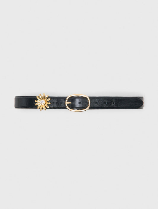 Leather Belt With Removable Jewel Black