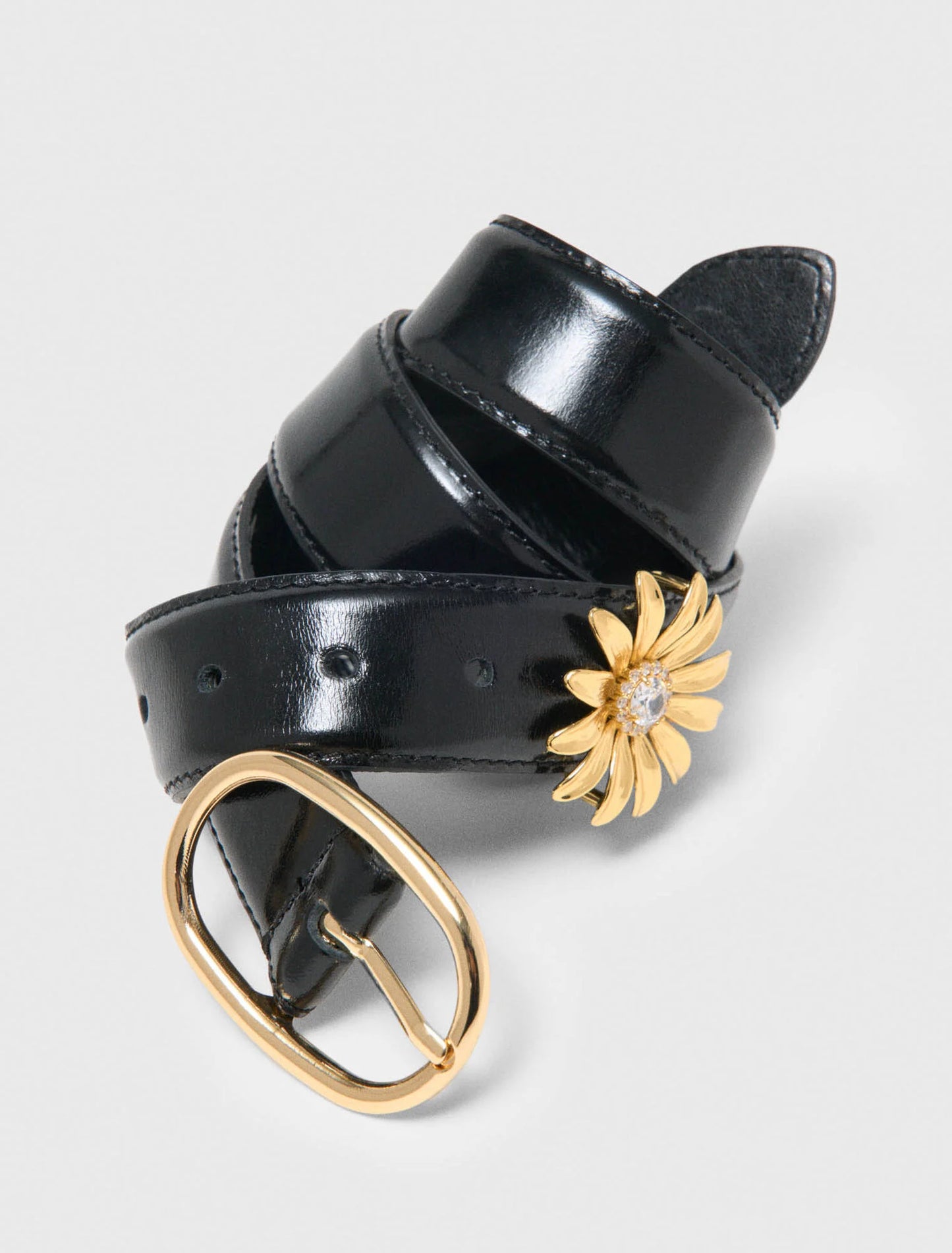 Leather Belt With Removable Jewel Black