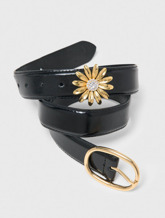 Leather Belt With Removable Jewel Black