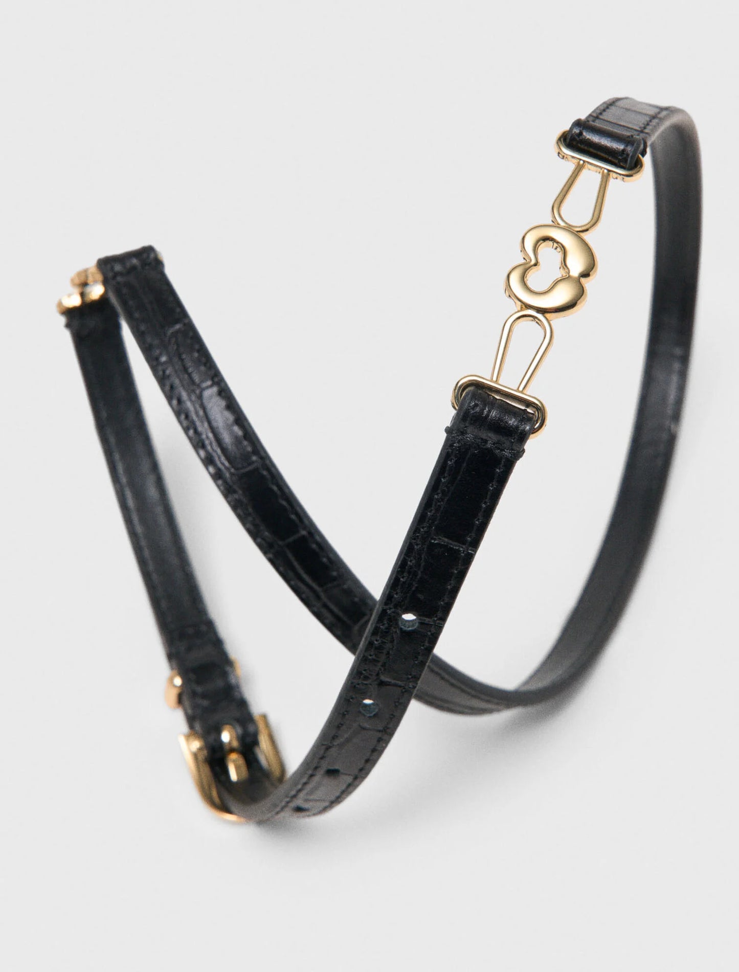 Slim Croc-Effect Leather Belt Black
