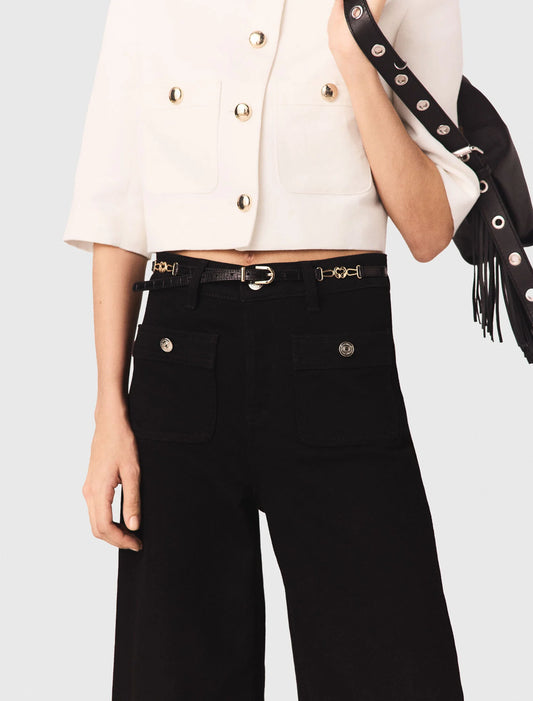 Slim Croc-Effect Leather Belt Black