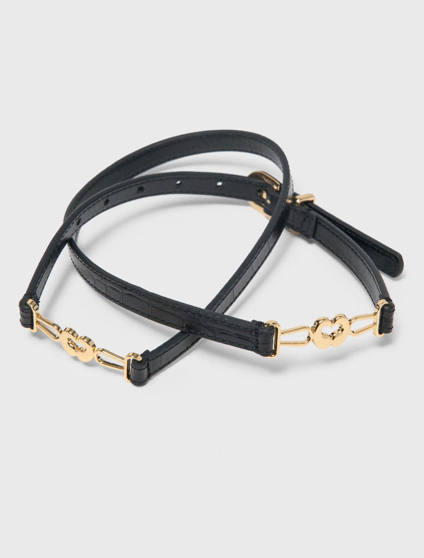 Slim Croc-Effect Leather Belt Black