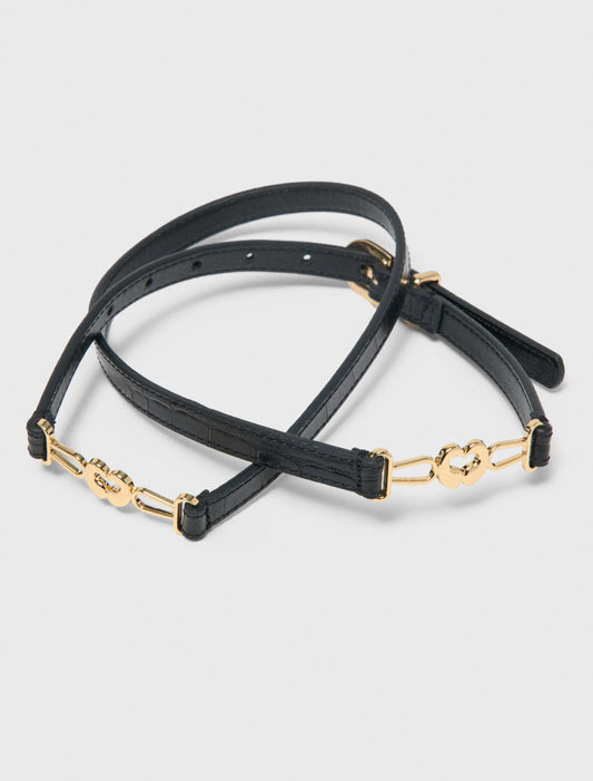 Slim Croc-Effect Leather Belt Black