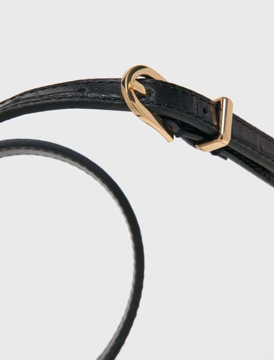 Slim Croc-Effect Leather Belt Black