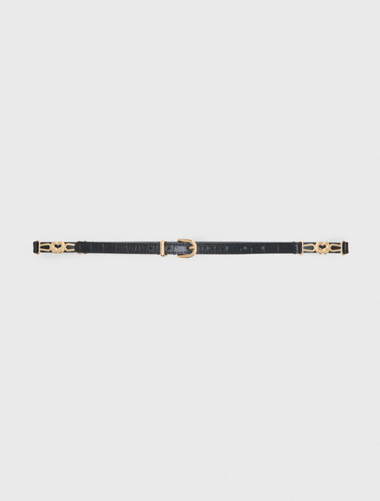 Slim Croc-Effect Leather Belt Black