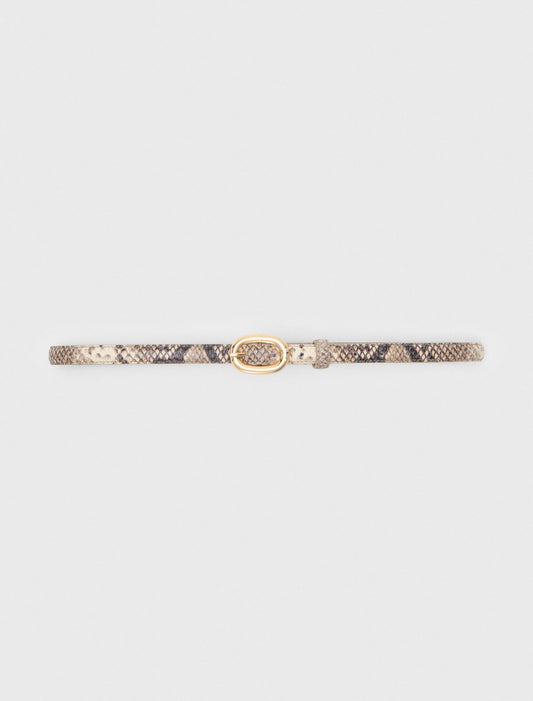 Slim Python-Effect Leather Belt Natural Snake Print