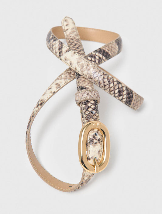 Slim Python-Effect Leather Belt Natural Snake Print